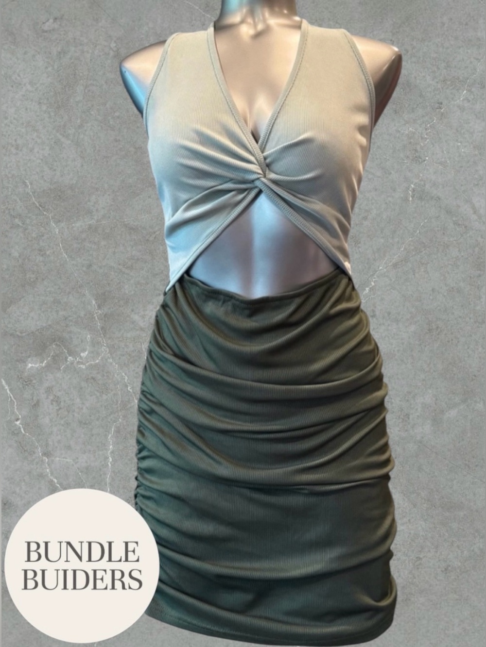 $10 Add-on | Twist-Front Ribbed Cut Out Dress